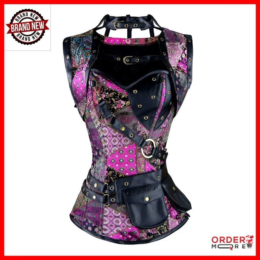 Steampunk Vintage Retro Corset Top Bustier Spiral Steel Boned Adjustable Shrug